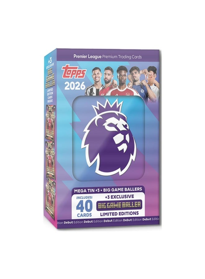 Topps Premier League 2025/2026 Collectible Football Trading Cards, Mega Tin "Big Game Baller" with 40 Cards + 3 Exclusive "Big Game Baller" Limited Edition Cards, Officially Licensed Product - Image 1